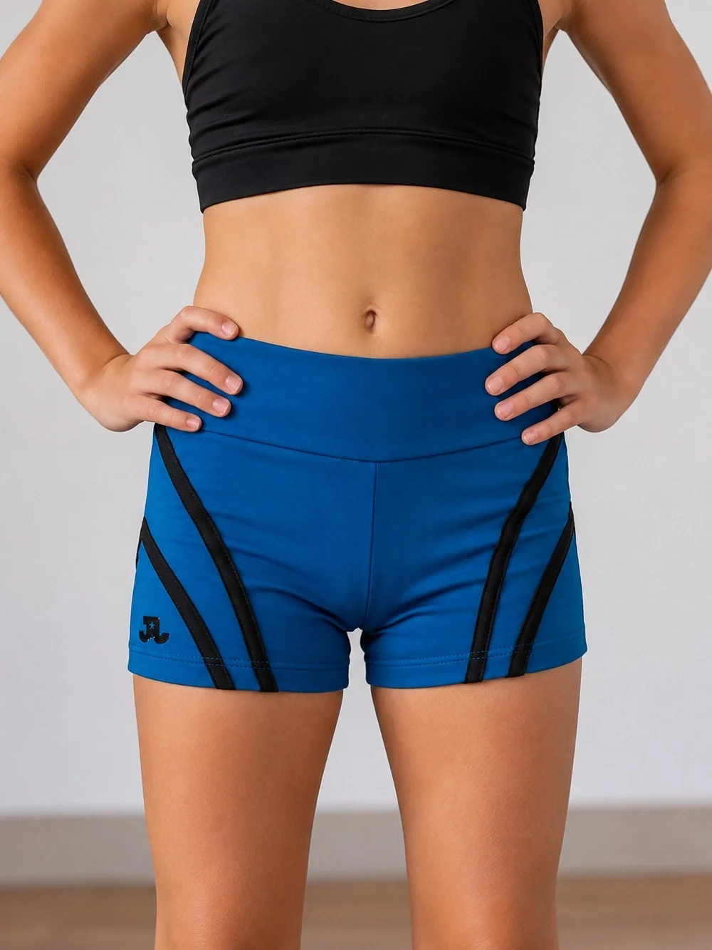Jo+Jax Girls YS Blue Black Dance Shorts Gymnastics Competition
